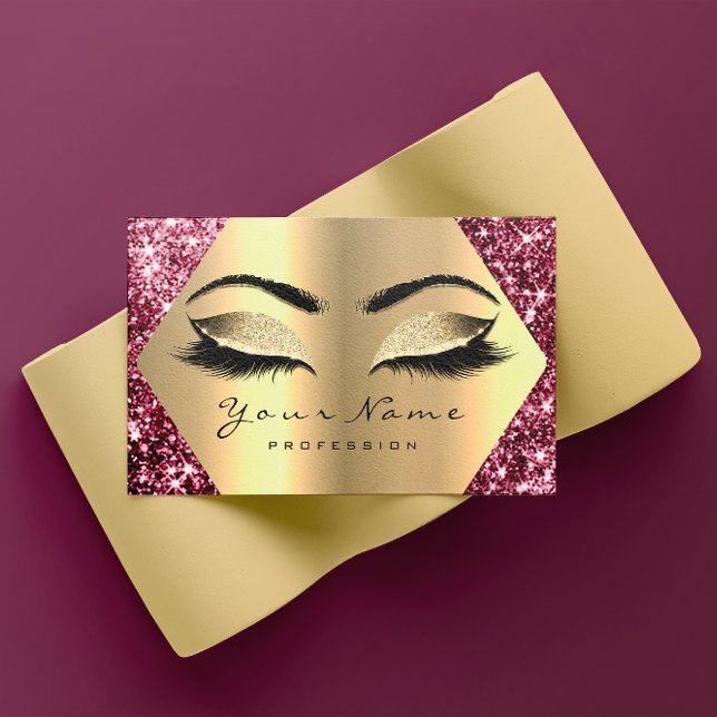 Gold Sepia Glitzer Makeup Artist Lashes Burgundy Visitenkarte (Gold Sepia Glitter Makeup Artist Lashes Burgundy Business Card)