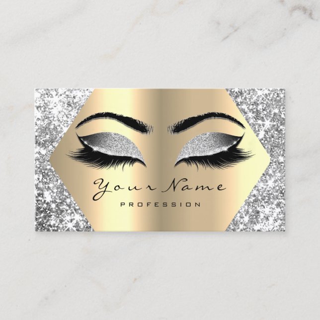Gold Sepia Glitzer Makeup Artist Lashes Grau Visitenkarte (Vorderseite)