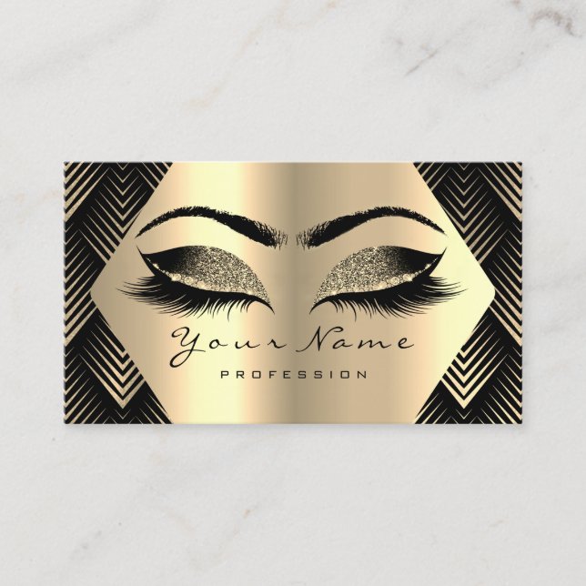 Gold Sepia Glitzer Makeup Artist Lashes Schwarzes  Visitenkarte (Vorderseite)
