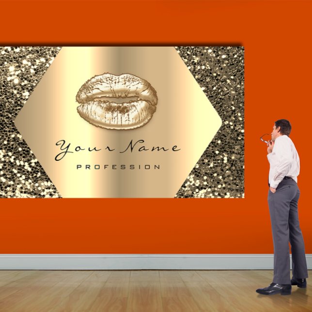 Gold Sepia Glitzern Makeup Artist Kiss Lips Beauty Visitenkarte (Gold Sepia Glitter Makeup Artist Kiss Lips Beauty Business Card)