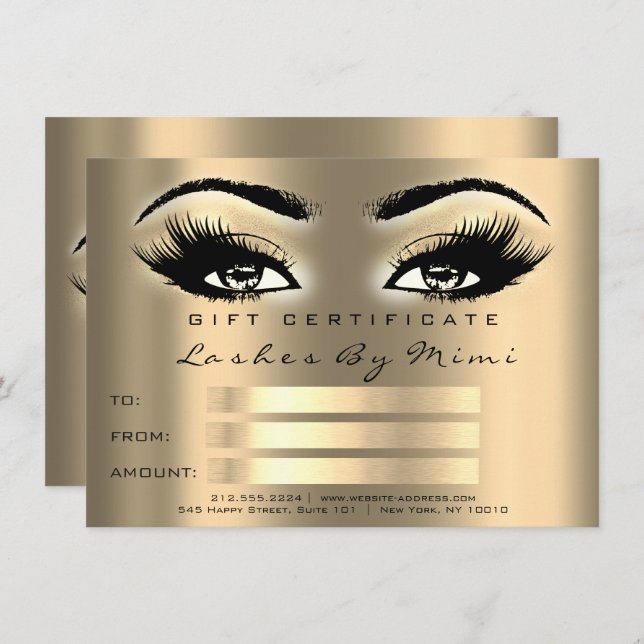 Gold Sepia Lashes Makeup Artist Certificate Gift Einladung (Vorne/Hinten)
