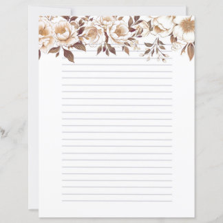 Gold Sepia Rose Lined Stationery Writer Paper
