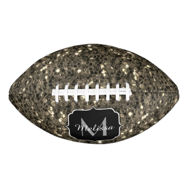 Gold sepia sparkles faux glitter Monogram Football (Vorderseite)