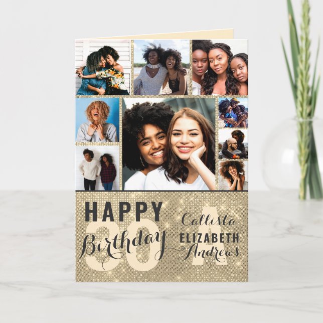 Gold Sequin Foto Collage Happy Birthday Card Karte (Vorderseite)