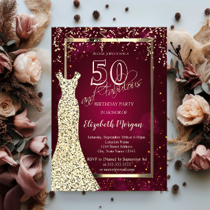 Gold-Sequin-Kleid Burgund 50. Geburtstag Einladung