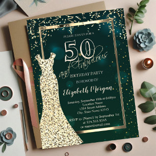 Gold-Sequin-Kleid Grüner 50. Geburtstag Einladung