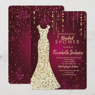 Gold-Sequin-Kleid, Konfetti-Burgunder-Junggesellin Einladung