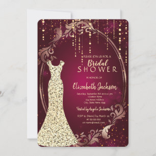 Gold-Sequin-Kleid Retro-Rahmen Brautparty Einladung