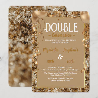 Gold Sequins Adult Double Joint Birthday Party Einladung