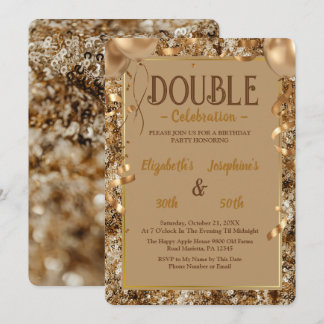 Gold Sequins Adult Double Joint Birthday Party Einladung