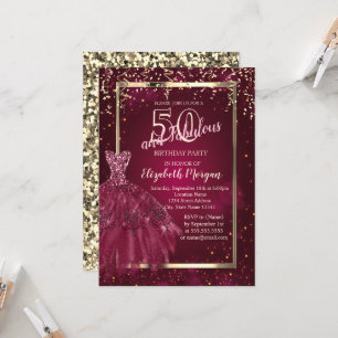 Gold-Sequins-Burgunder-Glitzer-Kleid 50. Geburtsta Einladung
