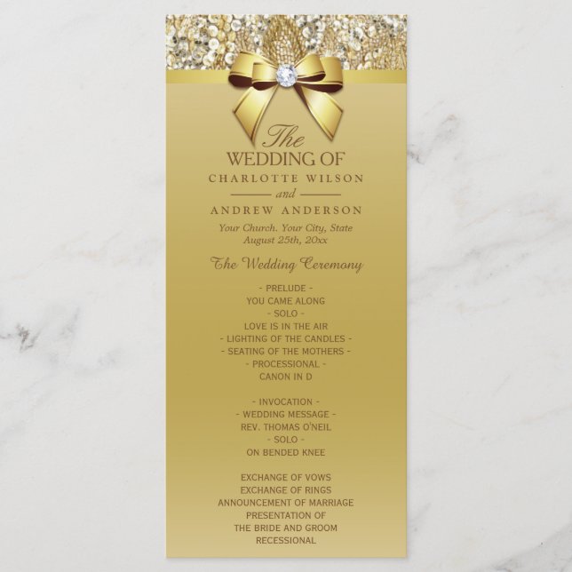 Gold Sequins Diamond Bow Wedding Program Programm (Vorderseite)