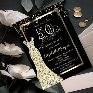 Gold Sequins Dress 50. Geburtstag Einladung