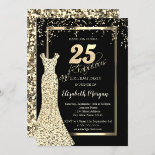 Gold Sequins Dress Black 25. Geburtstag Einladung