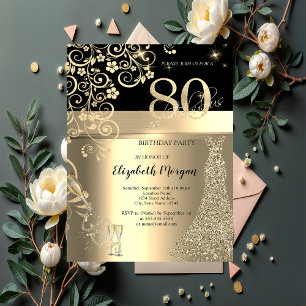 Gold Sequins Dress Glass Blume 80. Geburtstag Einladung