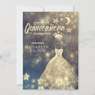 Gold Sequins Kleid Moon Stars Quinceañera Invitati Einladung