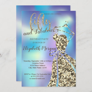 Gold SequinsDress,Holographic 50th Birthday Party Einladung