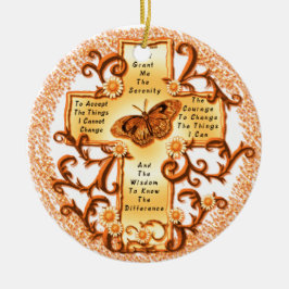 Gold Serenity Cross rund Keramik Ornament