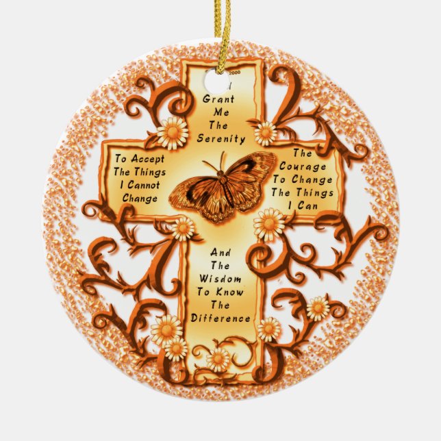 Gold Serenity Cross rund Keramik Ornament (Vorne)