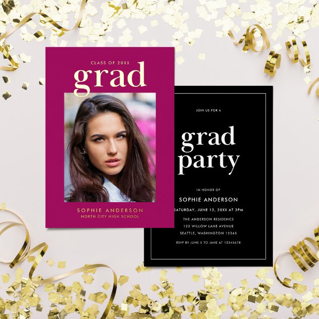 Gold Serif Custom Color Graduation Party Folieneinladung (Von Creator hochgeladen)