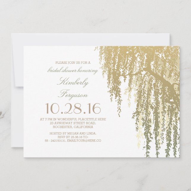 Gold Shades Willow Tree Elegantes Brautparty Einladung (Vorderseite)