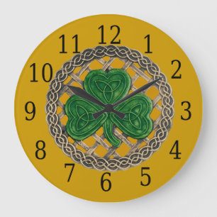 Gold Shamrock And Celtic Knots Round Clock Große Wanduhr