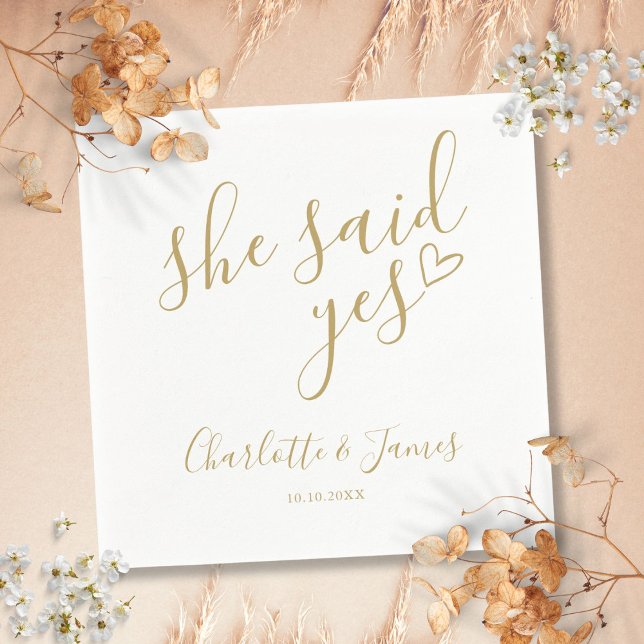 Gold she Said Yes Engagement Party Liebe Herz Serviette (Gold She Said Yes Engagement Party Love Heart Napkins)