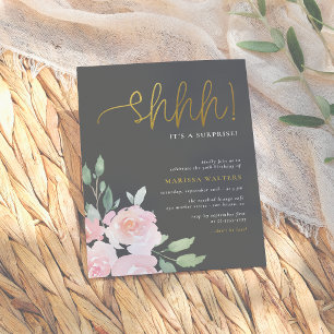 Gold Shhh Es ist eine Überraschungparty in Rosa un Einladungspostkarte