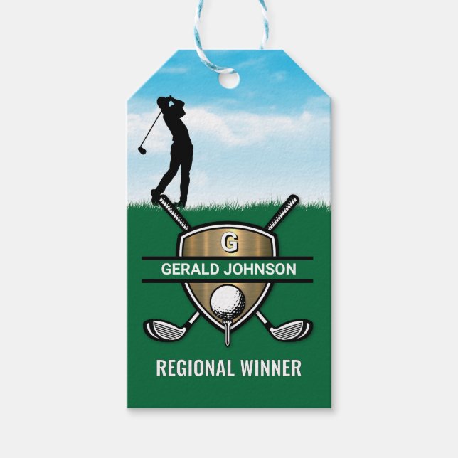 Gold Shield Custom Golf Monogram Design Geschenkanhänger (Vorderseite)