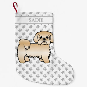 Gold Shih Tzu Niedlich Cartoon Dog & Name Kleiner Weihnachtsstrumpf
