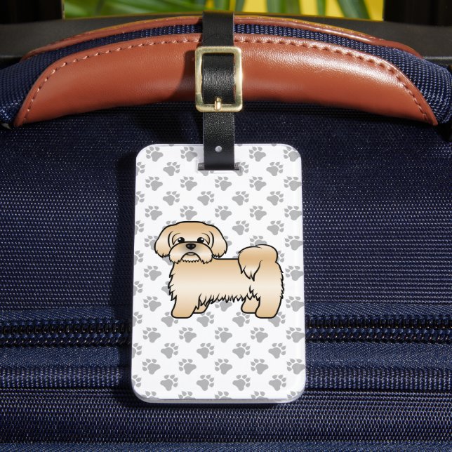 Gold Shih Tzu Niedlicher Cartoon Dog & Custom Text Gepäckanhänger (Vorderseite Insitu 2)