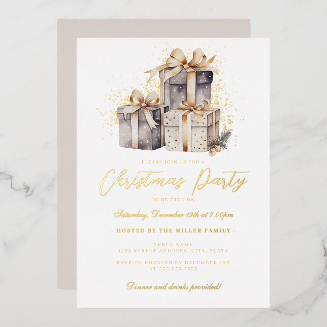 Gold Shimmer präsentiert Weihnachts-Party Folieneinladung (Vorderseite/Rückseite)