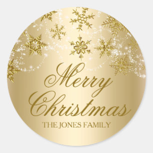 Gold Shimmer Snowflake Weihnachtsaufkleber Runder Aufkleber