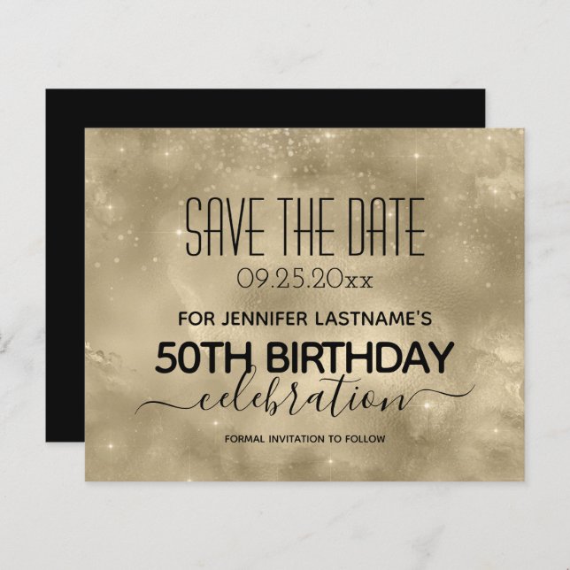 Gold Shine 50. Geburtstag Save the Date Budget (Vorne/Hinten)