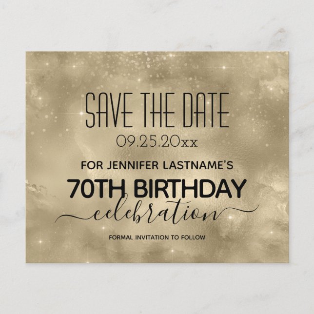 Gold Shine 70. Geburtstag Save the Date Budget (Vorderseite)