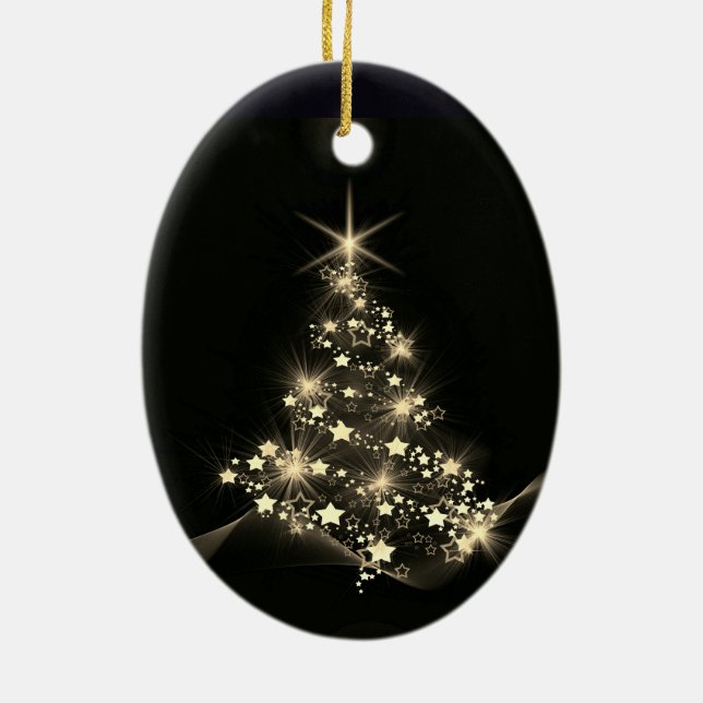Gold Shine of Stars auf Weihnachtsbaum Dunkel Keramik Ornament (Hinten)