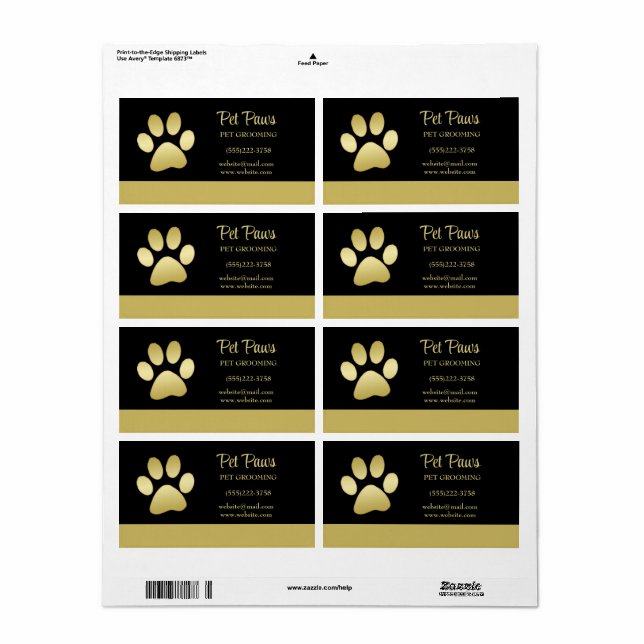 Gold Shiny Dog Paw auf Black Pet Grooming Service (Vorne)