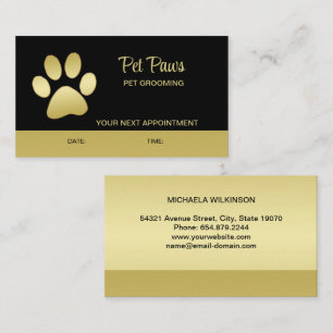 Gold Shiny Dog Paw auf Black Pet Grooming Service Terminkarte