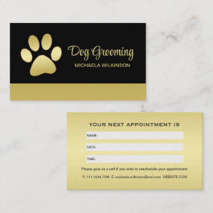 Gold Shiny Dog Paw auf Black Pet Grooming Service Terminkarte