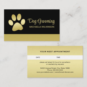 Gold Shiny Dog Paw auf Black Pet Grooming Service Terminkarte
