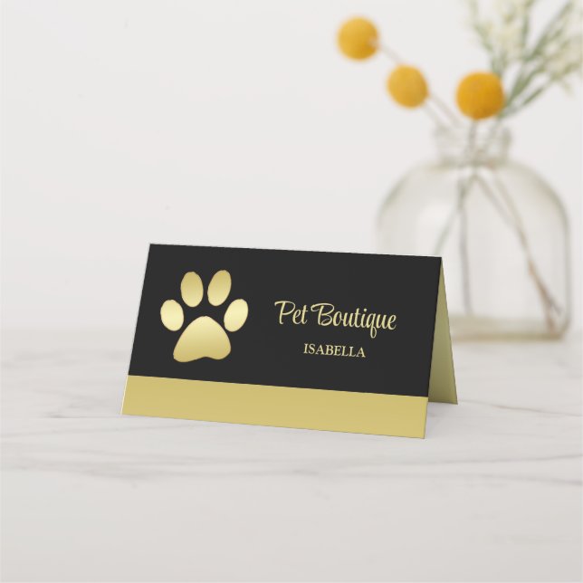 Gold Shiny Dog Paw auf Black Pet Grooming Service Treuekarte (Vorderseite)