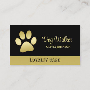 Gold Shiny Dog Paw auf Black Pet Grooming Service Treuekarte