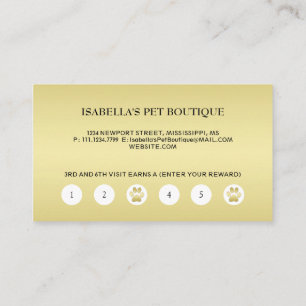 Gold Shiny Dog Paw auf Black Pet Grooming Service Treuekarte