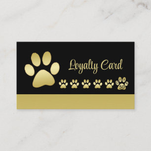 Gold Shiny Dog Paw auf Black Pet Grooming Service Treuekarte