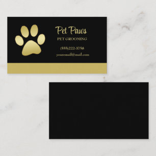 Gold Shiny Dog Paw auf Black Pet Grooming Service Visitenkarte