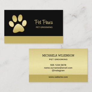 Gold Shiny Dog Paw auf Black Pet Grooming Service Visitenkarte