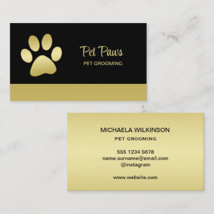 Gold Shiny Dog Paw auf Black Pet Grooming Service Visitenkarte