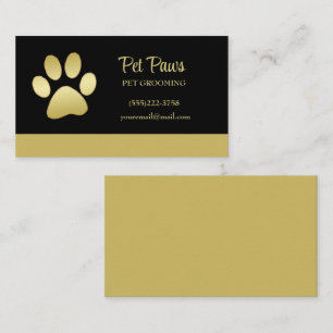 Gold Shiny Dog Paw auf Black Pet Grooming Service Visitenkarte