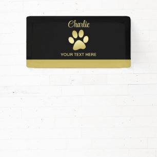Gold Shiny Dog Paw auf schwarzem Hintergrund Banner