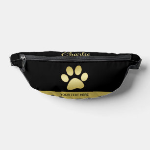 Gold Shiny Dog Paw auf schwarzem Hintergrund Bauchtasche